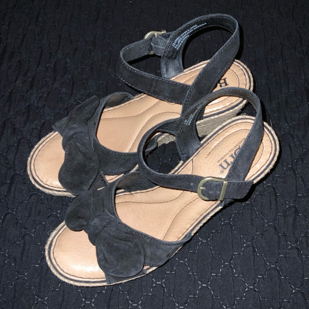 Born Black Cork Wedge Sandal Slingback 3.5” Heel. Size 7 - Pre-owned